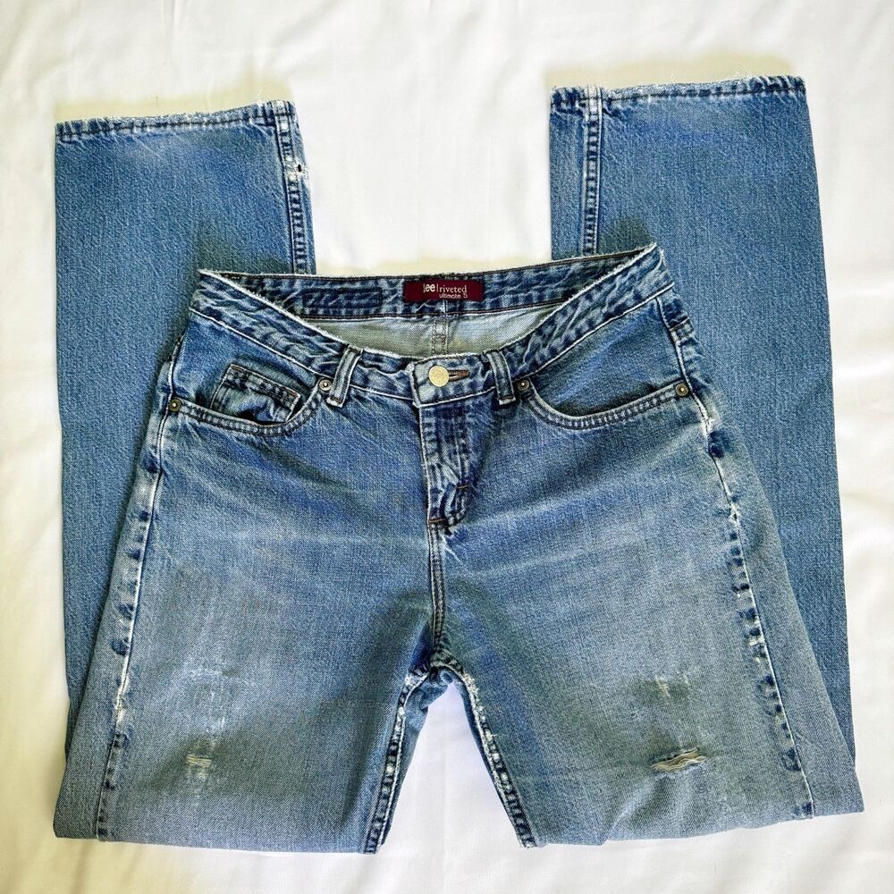 Lee Distressed Ripped Mid Rise Jeans Slouchy Boyfriend Fit Women's Size 8